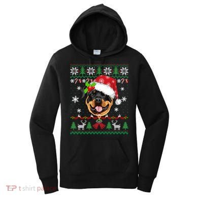 Rottweiler Christmas Ugly Sweater Rottweiler Tree Light Xmas Gift Women's Hoodie