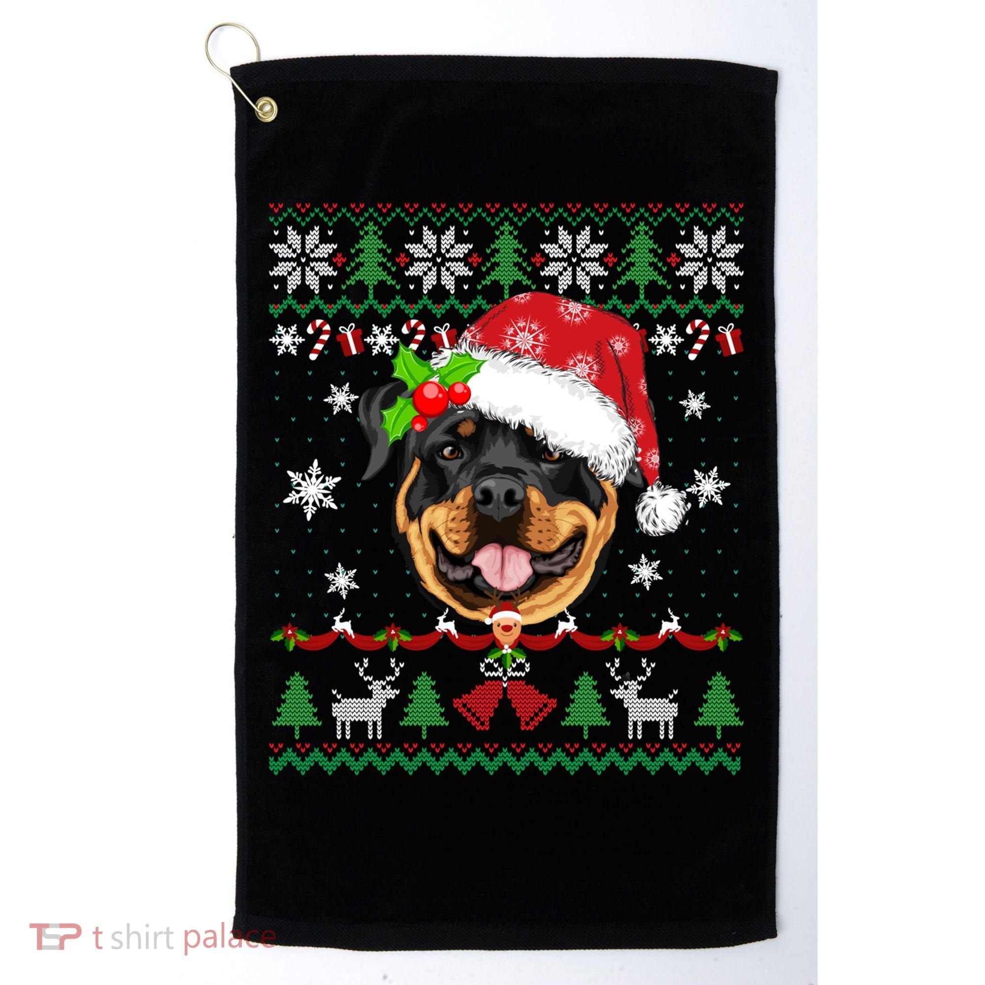 Rottweiler Christmas Ugly Sweater Rottweiler Tree Light Xmas Gift Golf Towel