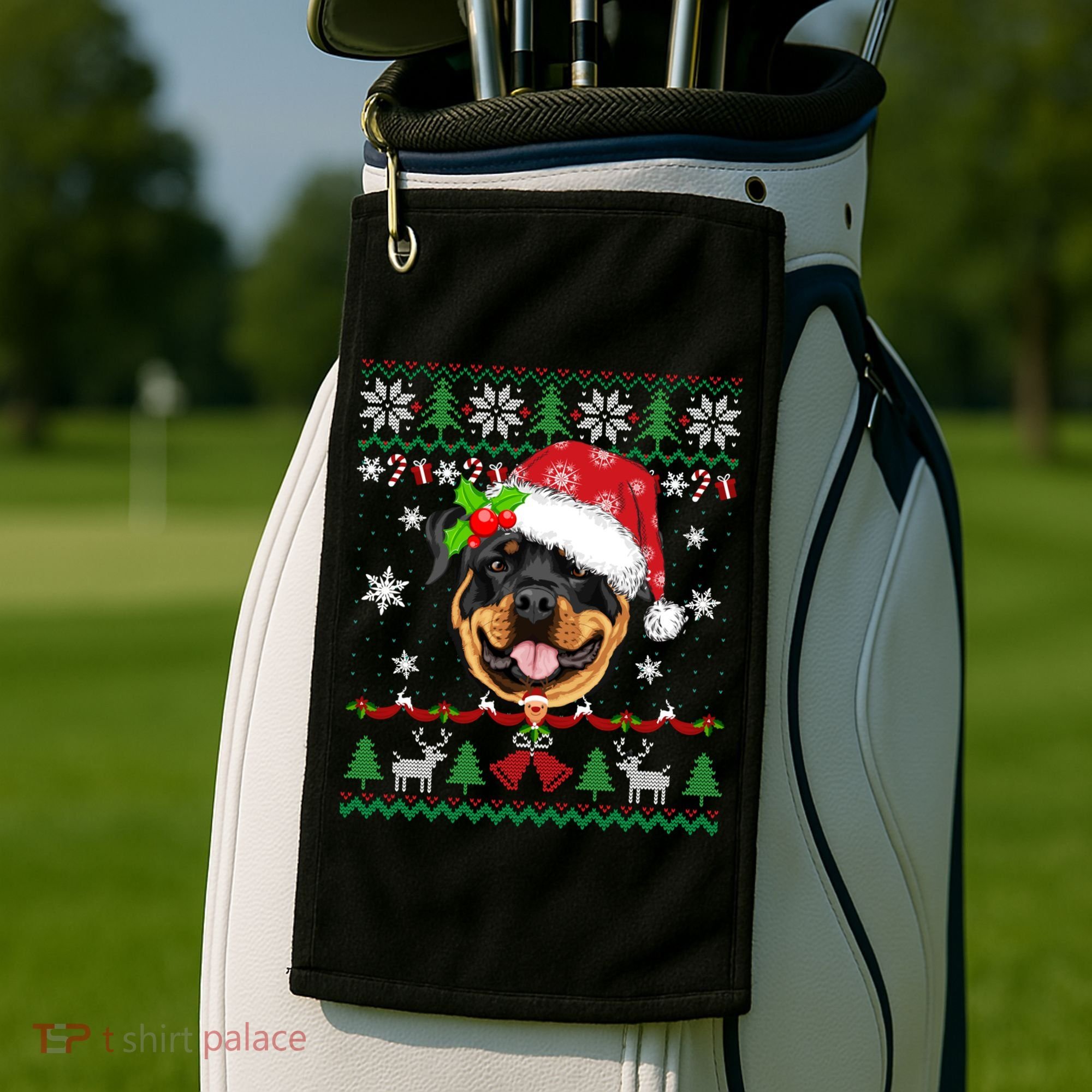 Rottweiler Christmas Ugly Sweater Rottweiler Tree Light Xmas Gift Golf Towel
