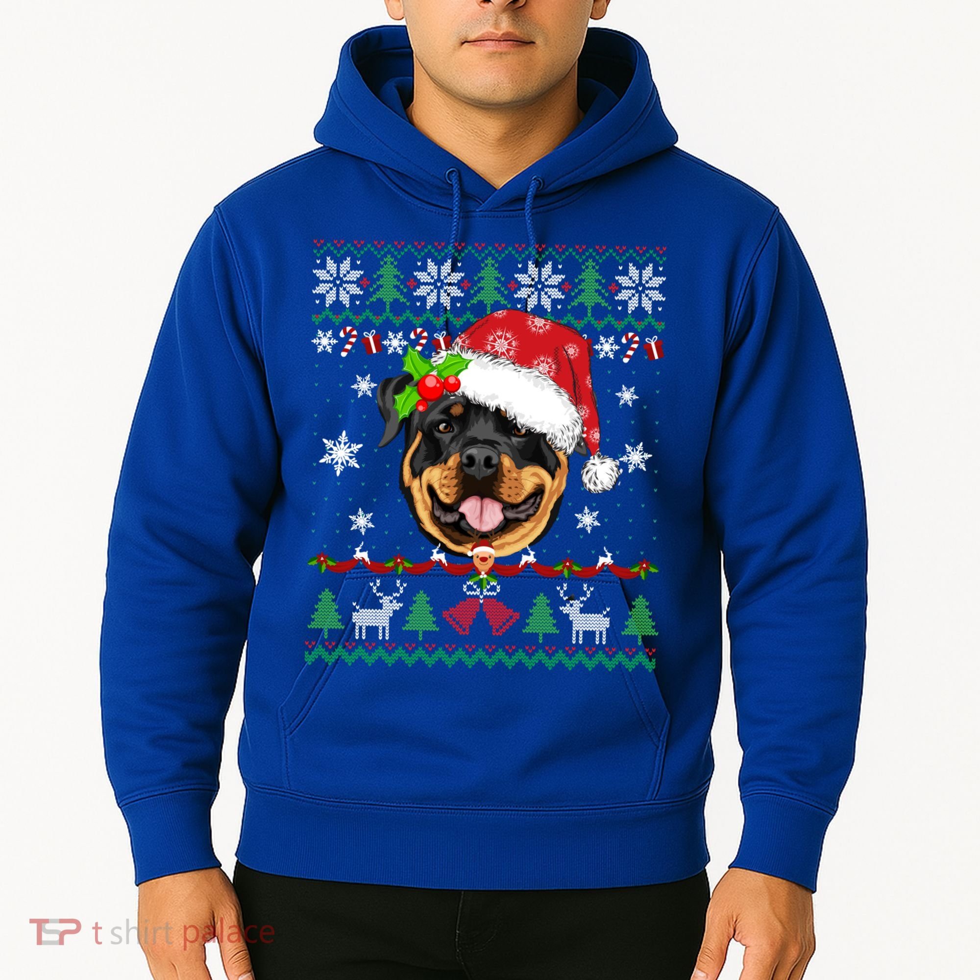 Rottweiler Christmas Ugly Sweater Rottweiler Tree Light Xmas Gift Hoodie