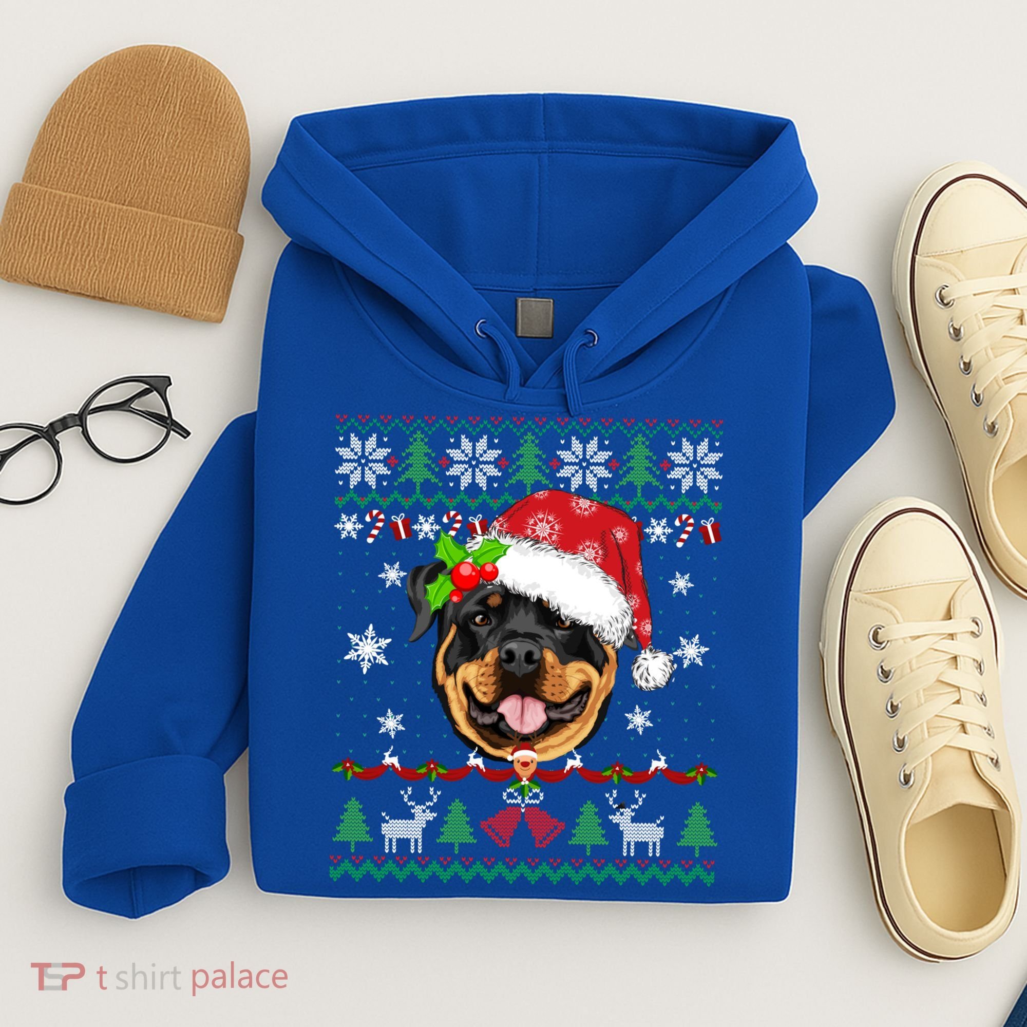 Rottweiler Christmas Ugly Sweater Rottweiler Tree Light Xmas Gift Hoodie