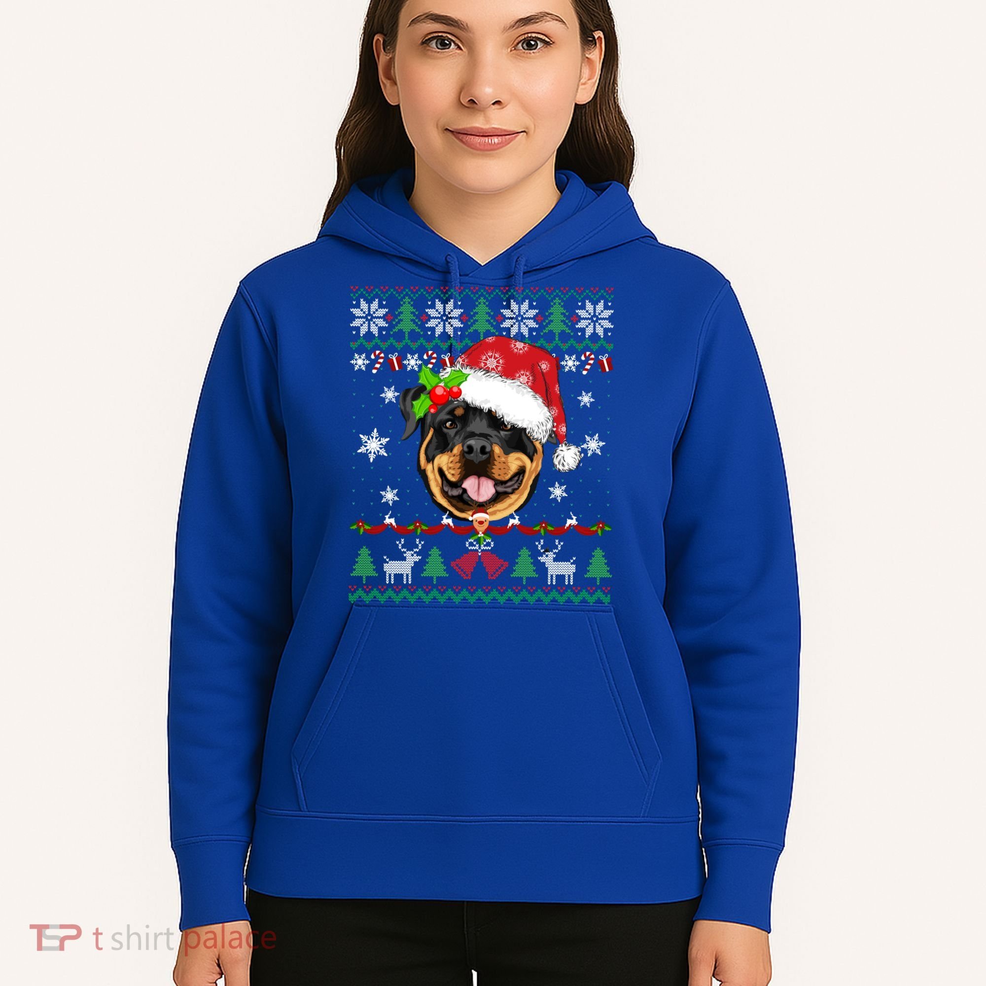 Rottweiler Christmas Ugly Sweater Rottweiler Tree Light Xmas Gift Hoodie