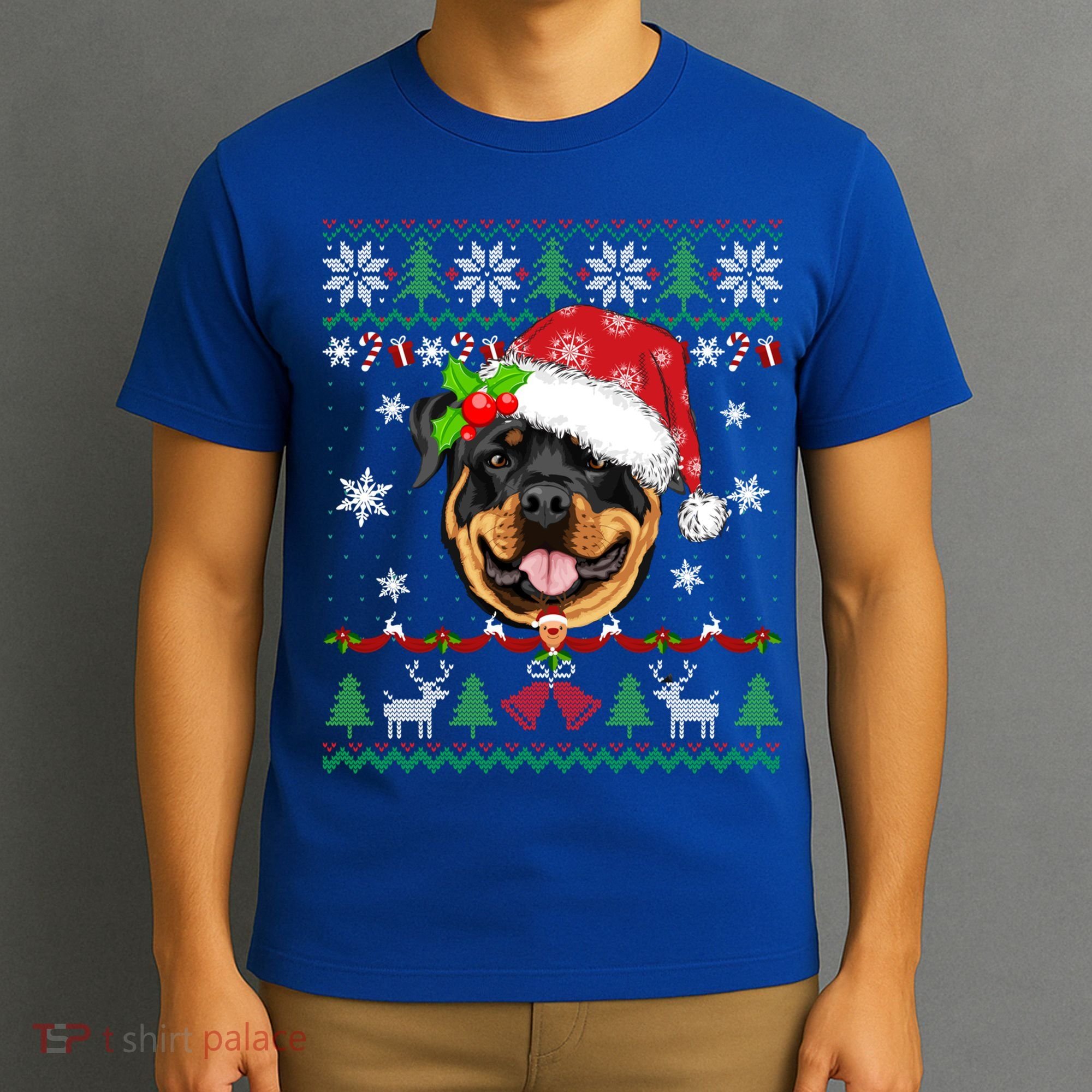 Rottweiler Christmas Ugly Sweater Rottweiler Tree Light Xmas Gift T-Shirt