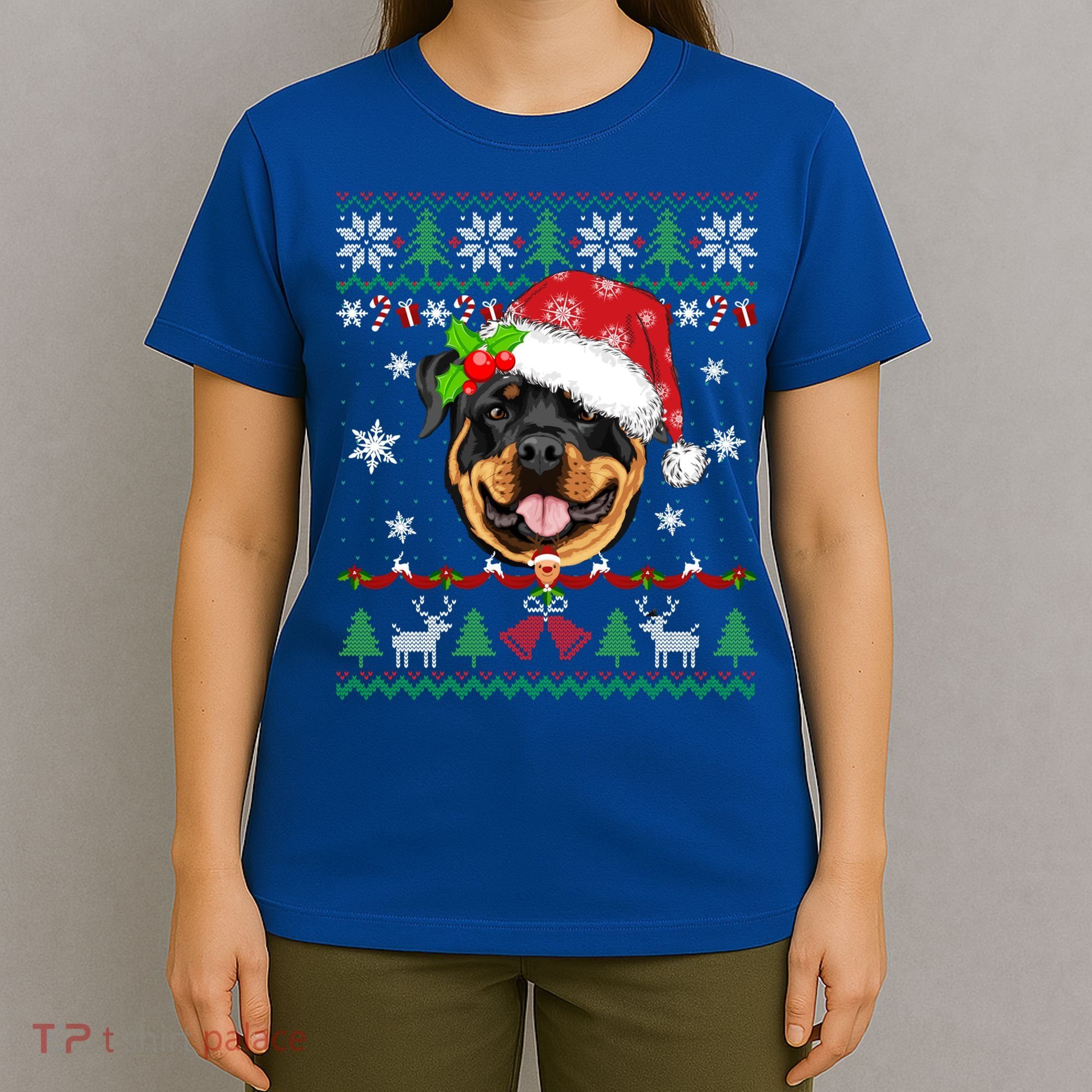 Rottweiler Christmas Ugly Sweater Rottweiler Tree Light Xmas Gift T-Shirt