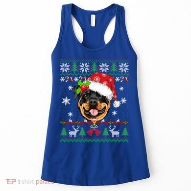 Rottweiler Christmas Ugly Sweater Rottweiler Tree Light Xmas Gift Women's Tank Top