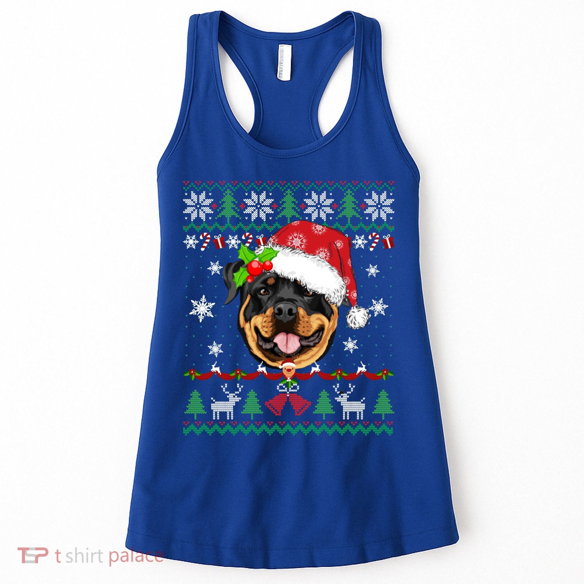 Rottweiler Christmas Ugly Sweater Rottweiler Tree Light Xmas Gift Women's Tank Top