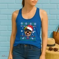 Rottweiler Christmas Ugly Sweater Rottweiler Tree Light Xmas Gift Women's Tank Top thumb 2