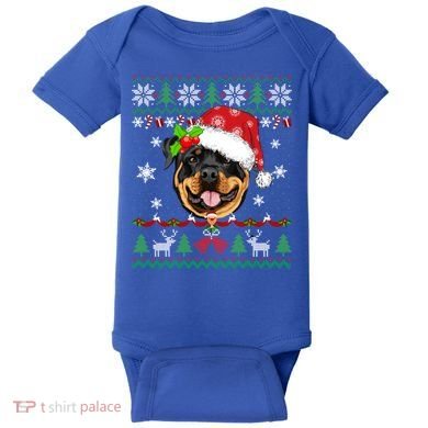 Rottweiler Christmas Ugly Sweater Rottweiler Tree Light Xmas Gift Baby Bodysuit