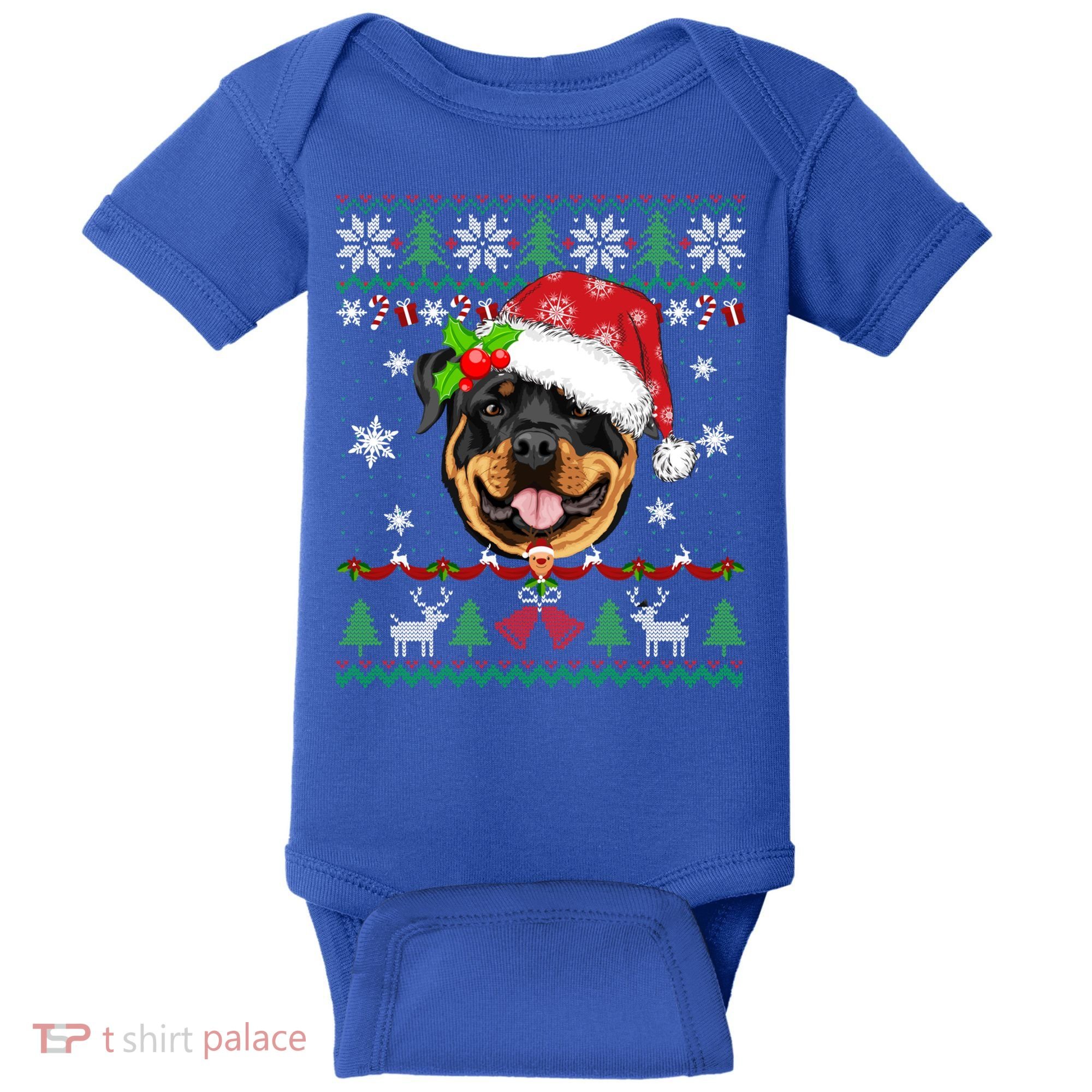 Rottweiler Christmas Ugly Sweater Rottweiler Tree Light Xmas Gift Baby Bodysuit