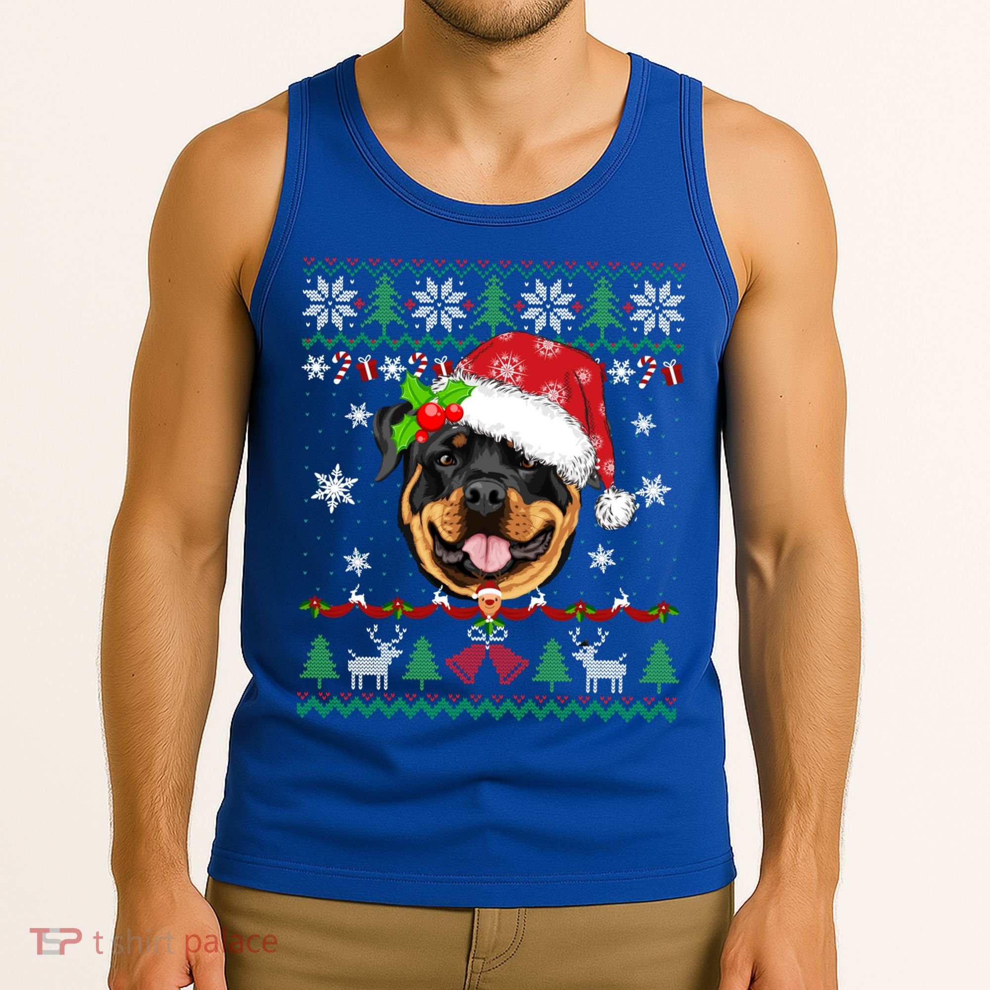 Rottweiler Christmas Ugly Sweater Rottweiler Tree Light Xmas Gift Tank Top