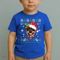 Rottweiler Christmas Ugly Sweater Rottweiler Tree Light Xmas Gift Toddler T-Shirt thumb 2