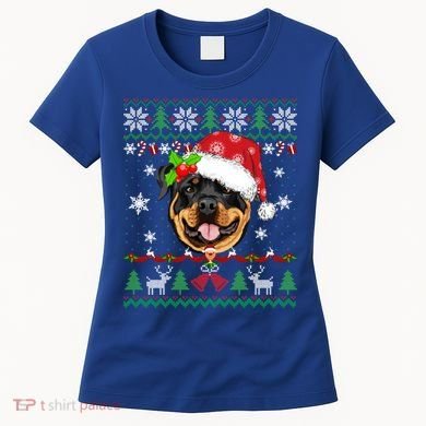 Rottweiler Christmas Ugly Sweater Rottweiler Tree Light Xmas Gift Women's T-Shirt