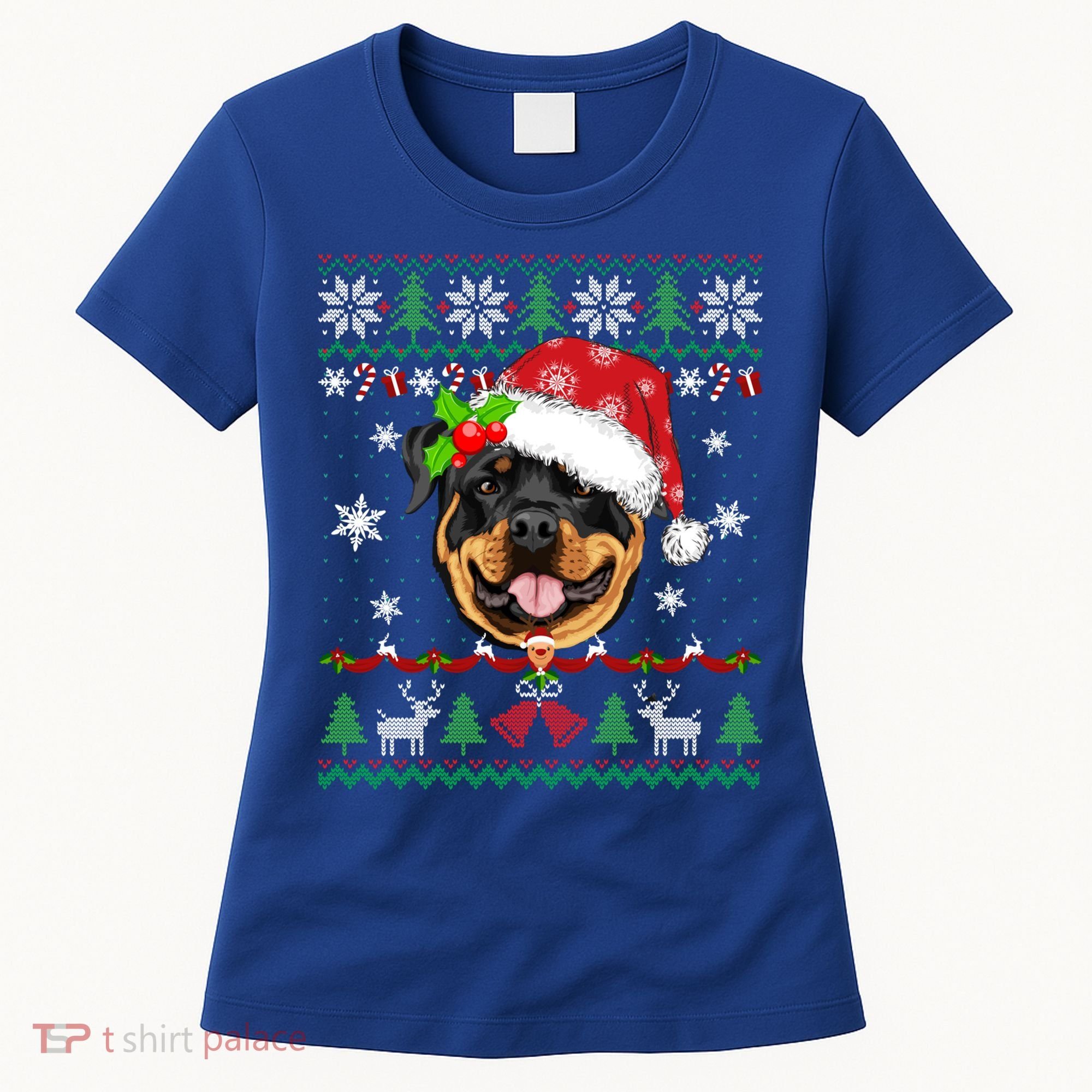 Rottweiler Christmas Ugly Sweater Rottweiler Tree Light Xmas Gift Women's T-Shirt