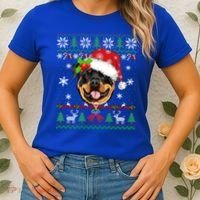 Rottweiler Christmas Ugly Sweater Rottweiler Tree Light Xmas Gift Women's T-Shirt thumb 2