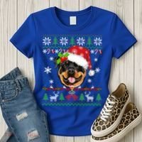 Rottweiler Christmas Ugly Sweater Rottweiler Tree Light Xmas Gift Women's T-Shirt thumb 3