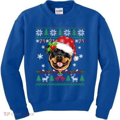 Rottweiler Christmas Ugly Sweater Rottweiler Tree Light Xmas Gift Kids Sweatshirt