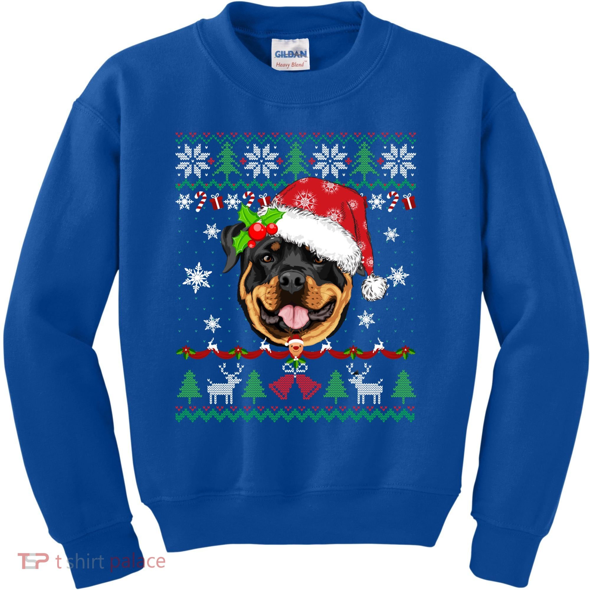 Rottweiler Christmas Ugly Sweater Rottweiler Tree Light Xmas Gift Kids Sweatshirt