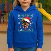 Rottweiler Christmas Ugly Sweater Rottweiler Tree Light Xmas Gift Kids Hoodie thumb 3