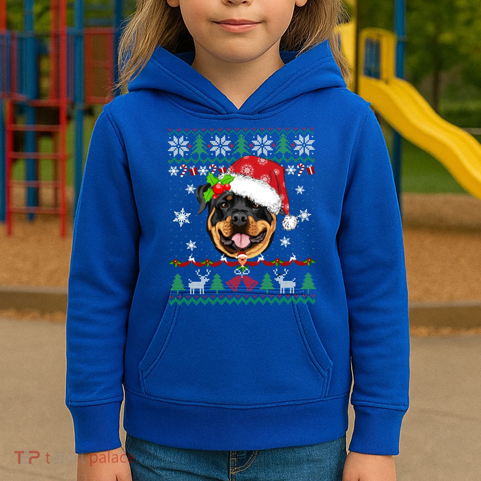 Rottweiler Christmas Ugly Sweater Rottweiler Tree Light Xmas Gift Kids Hoodie