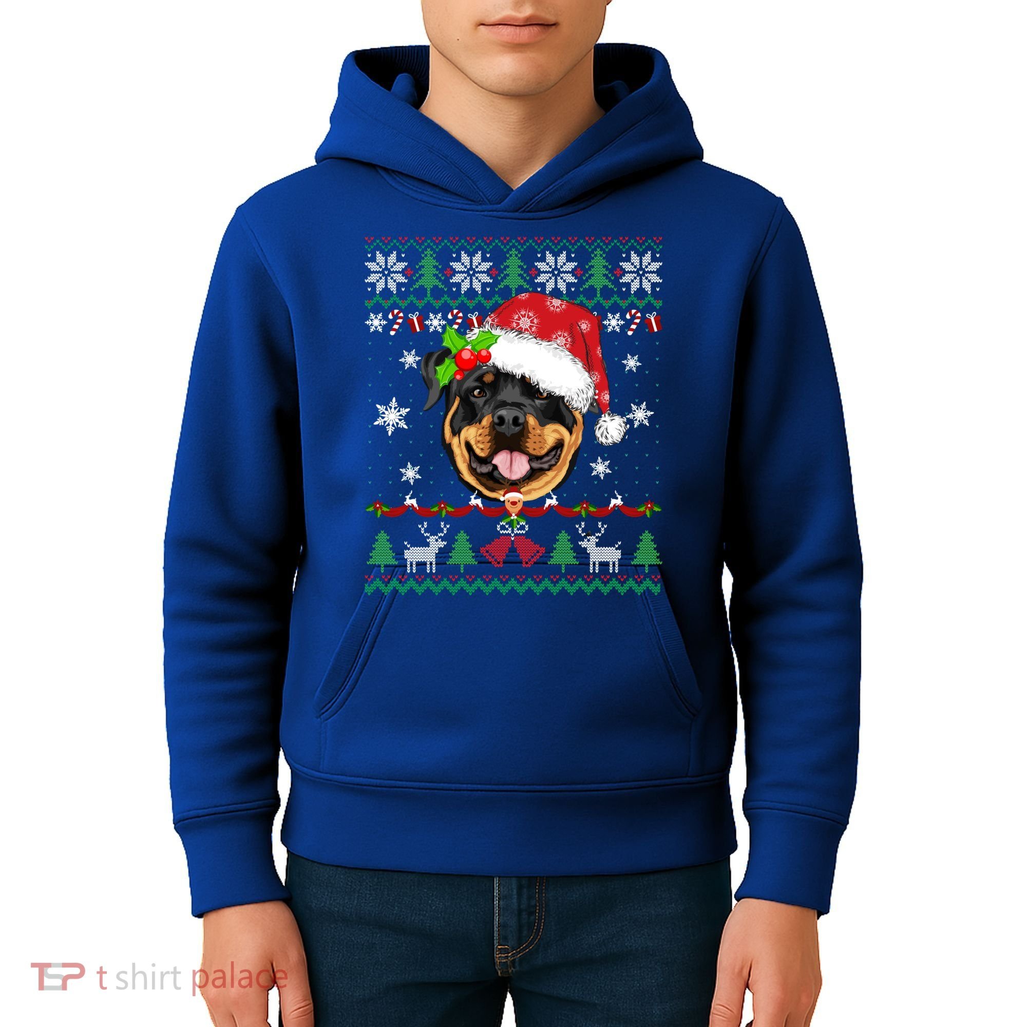 Rottweiler Christmas Ugly Sweater Rottweiler Tree Light Xmas Gift Kids Hoodie