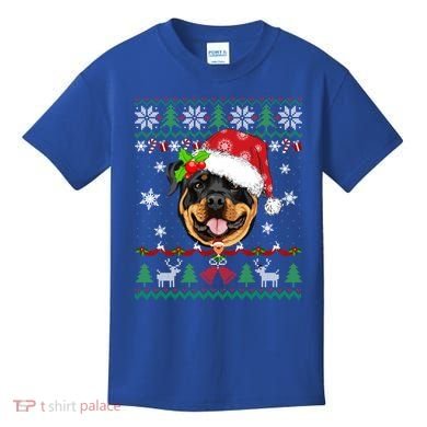 Rottweiler Christmas Ugly Sweater Rottweiler Tree Light Xmas Gift Kids T-Shirt