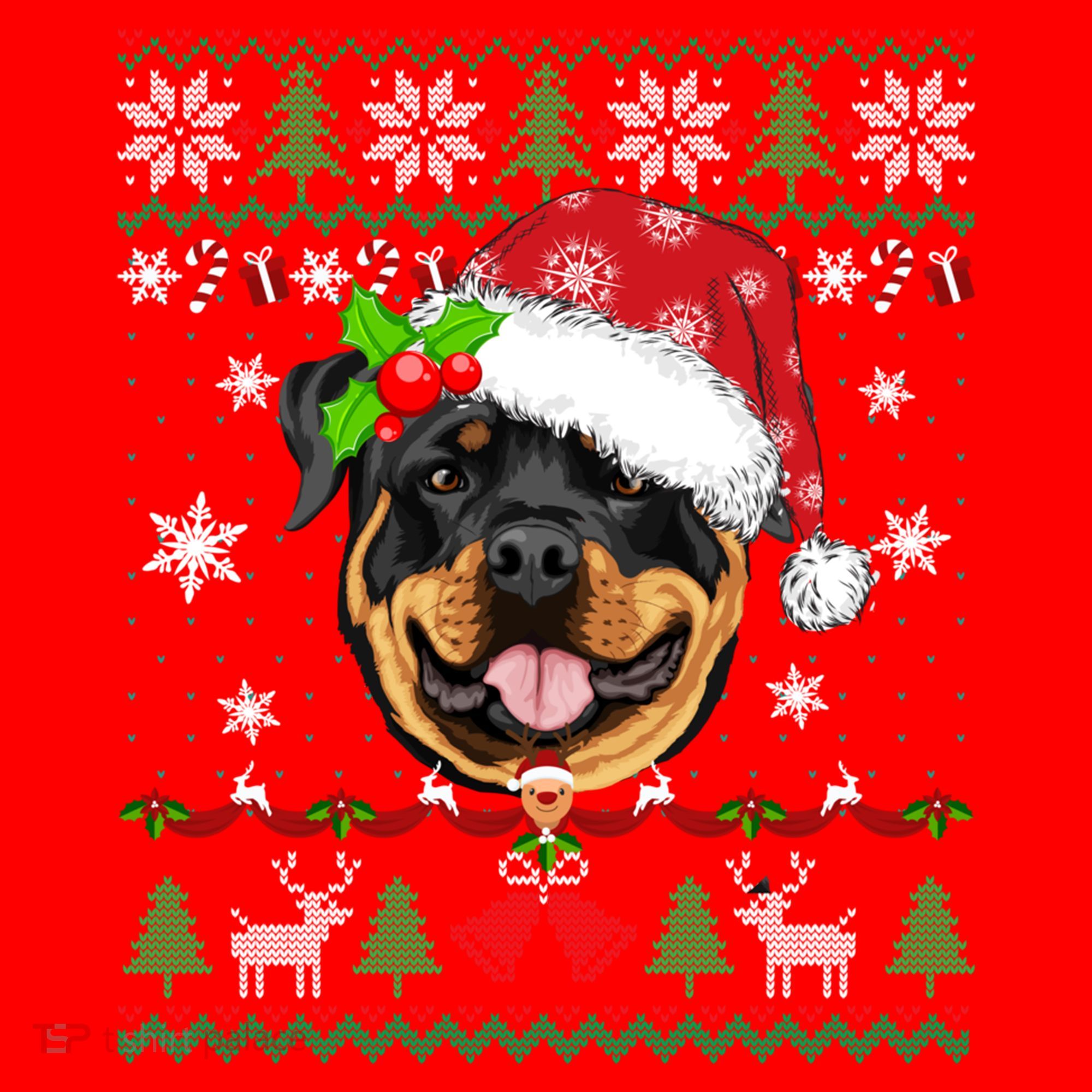 Rottweiler Christmas Ugly Sweater Rottweiler Tree Light Xmas Gift Santa Hat