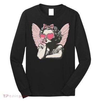 Retro Cupid Valentine Day Cute Vintage Cupid Blowing Bubble Long Sleeve Shirt