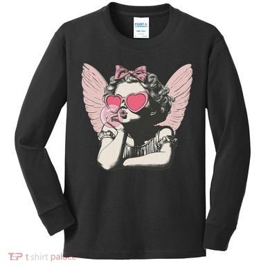 Retro Cupid Valentine Day Cute Vintage Cupid Blowing Bubble Kids Long Sleeve Shirt