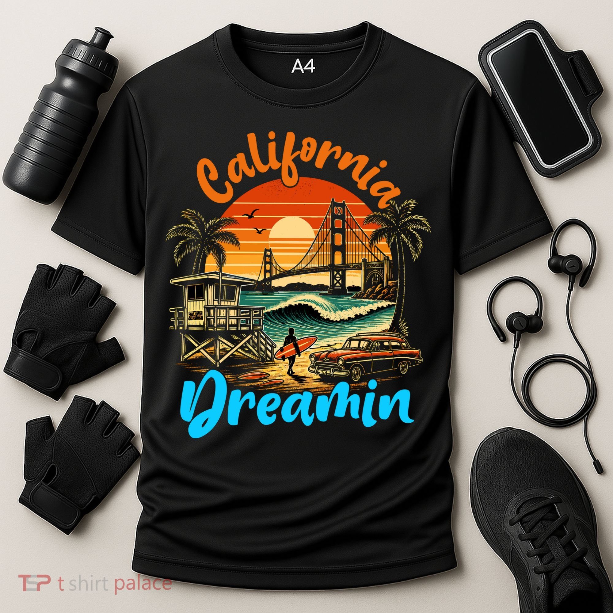 Retro California Vintage West Coast Cali Sunset Cooling Performance Crew T-Shirt