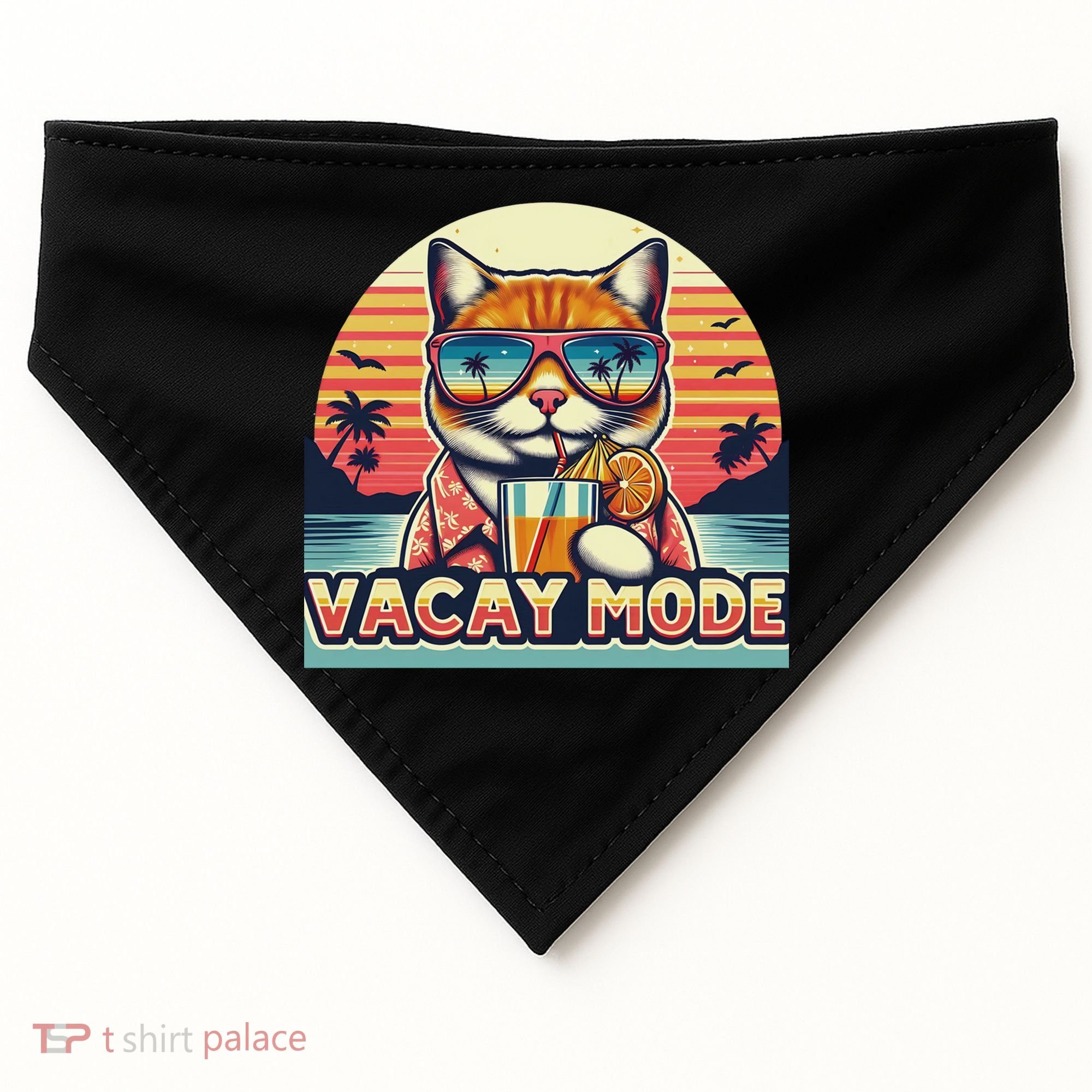 Retro Cat Vacation Summer Family Beach Trip Vacay Mode Ocean Great Gift USA-Made Doggie Bandana