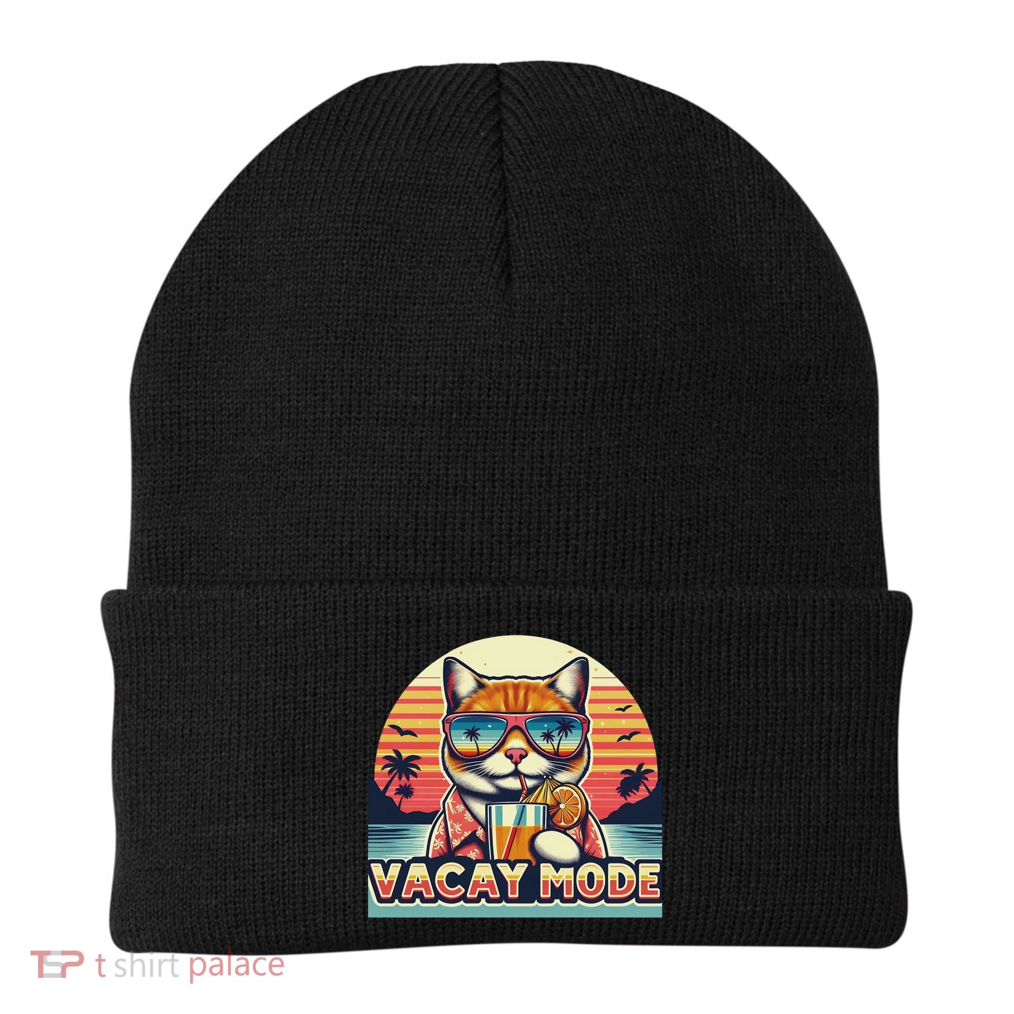 Retro Cat Vacation Summer Family Beach Trip Vacay Mode Ocean Great Gift Beanie