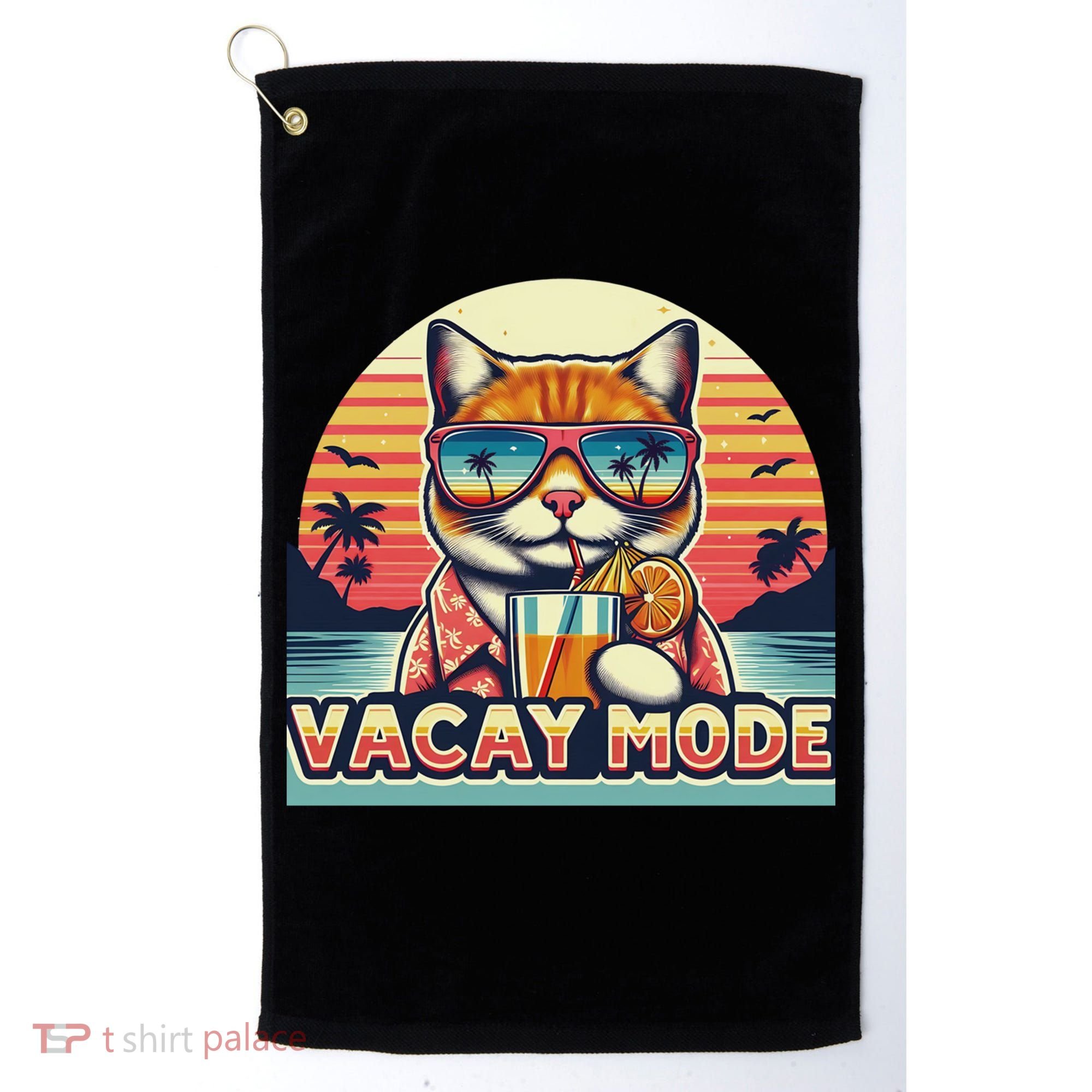 Retro Cat Vacation Summer Family Beach Trip Vacay Mode Ocean Great Gift Golf Towel