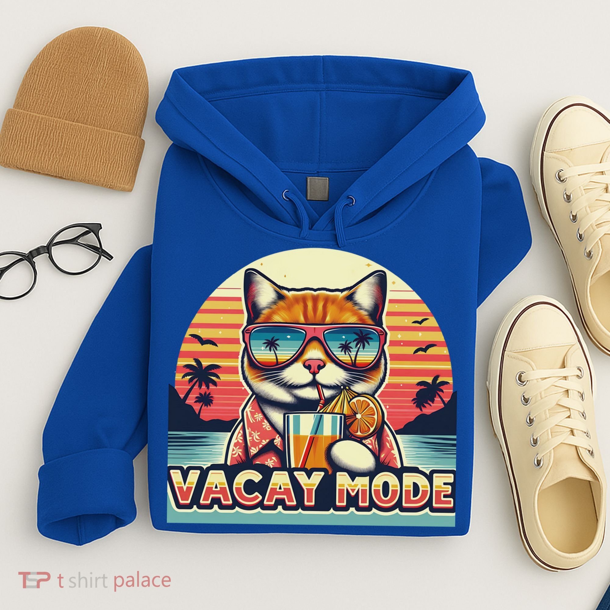 Retro Cat Vacation Summer Family Beach Trip Vacay Mode Ocean Great Gift Hoodie