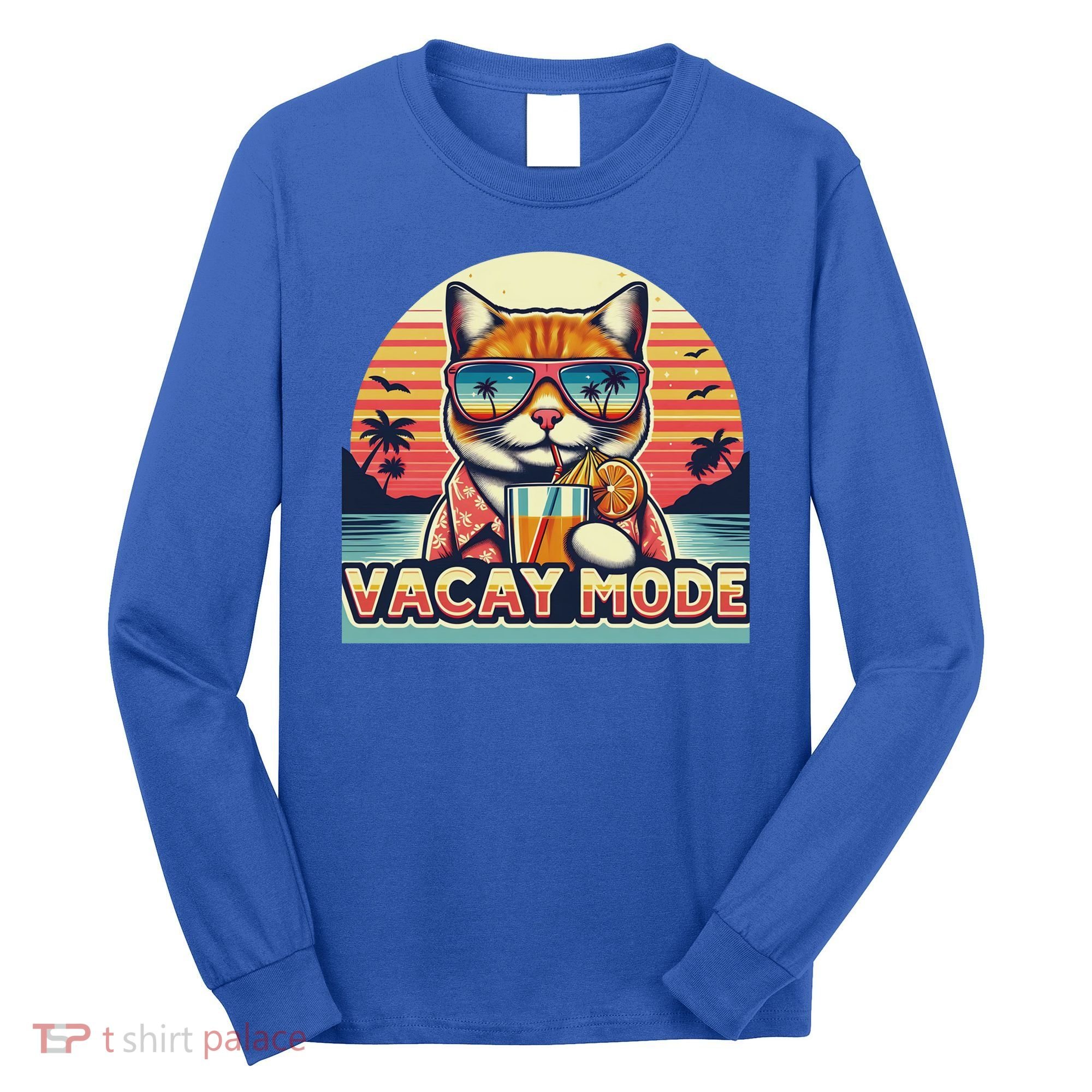 Retro Cat Vacation Summer Family Beach Trip Vacay Mode Ocean Great Gift Long Sleeve Shirt