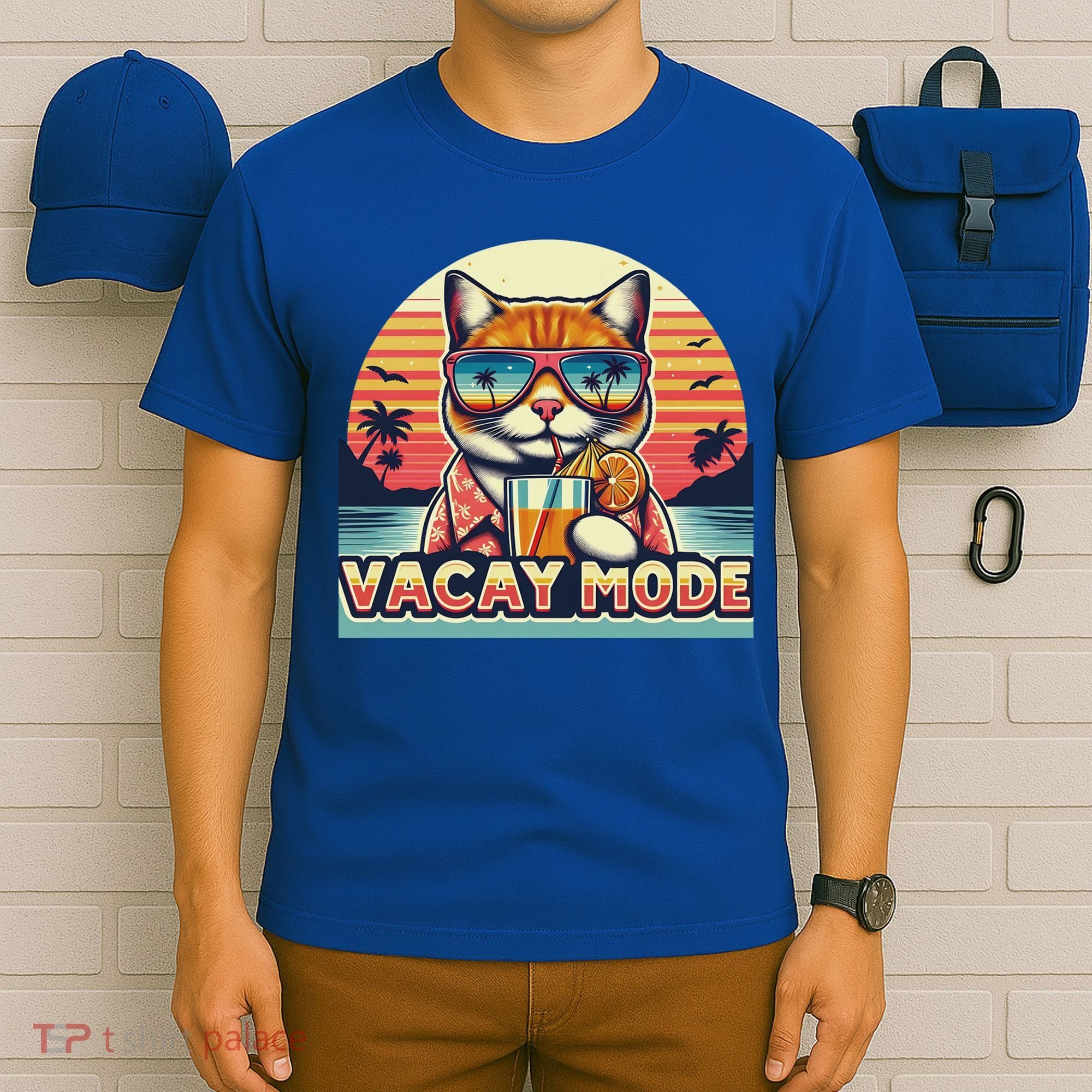 Retro Cat Vacation Summer Family Beach Trip Vacay Mode Ocean Great Gift T-Shirt