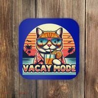 Retro Cat Vacation Summer Family Beach Trip Vacay Mode Ocean Great Gift Coaster thumb 0