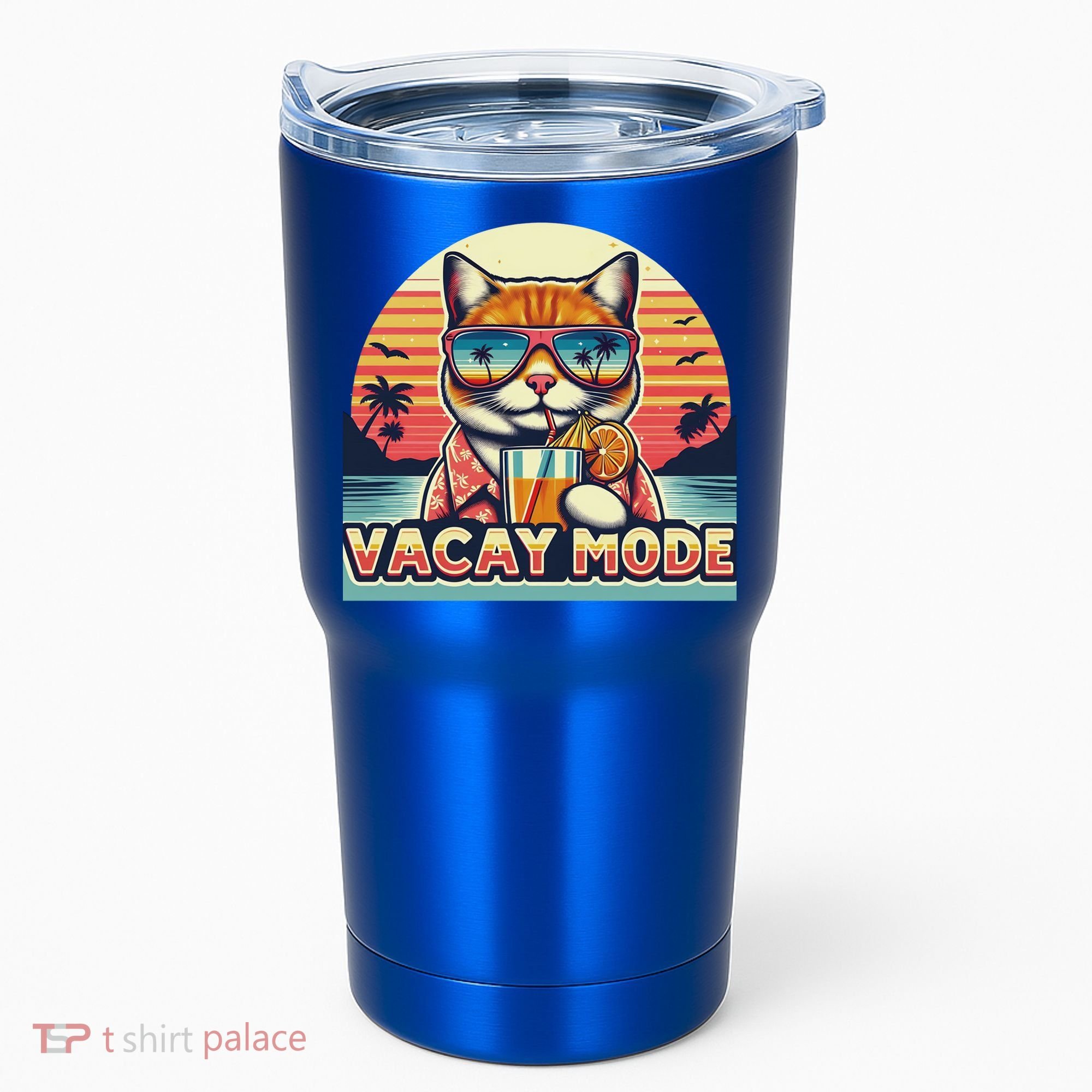 Retro Cat Vacation Summer Family Beach Trip Vacay Mode Ocean Great Gift Tumbler