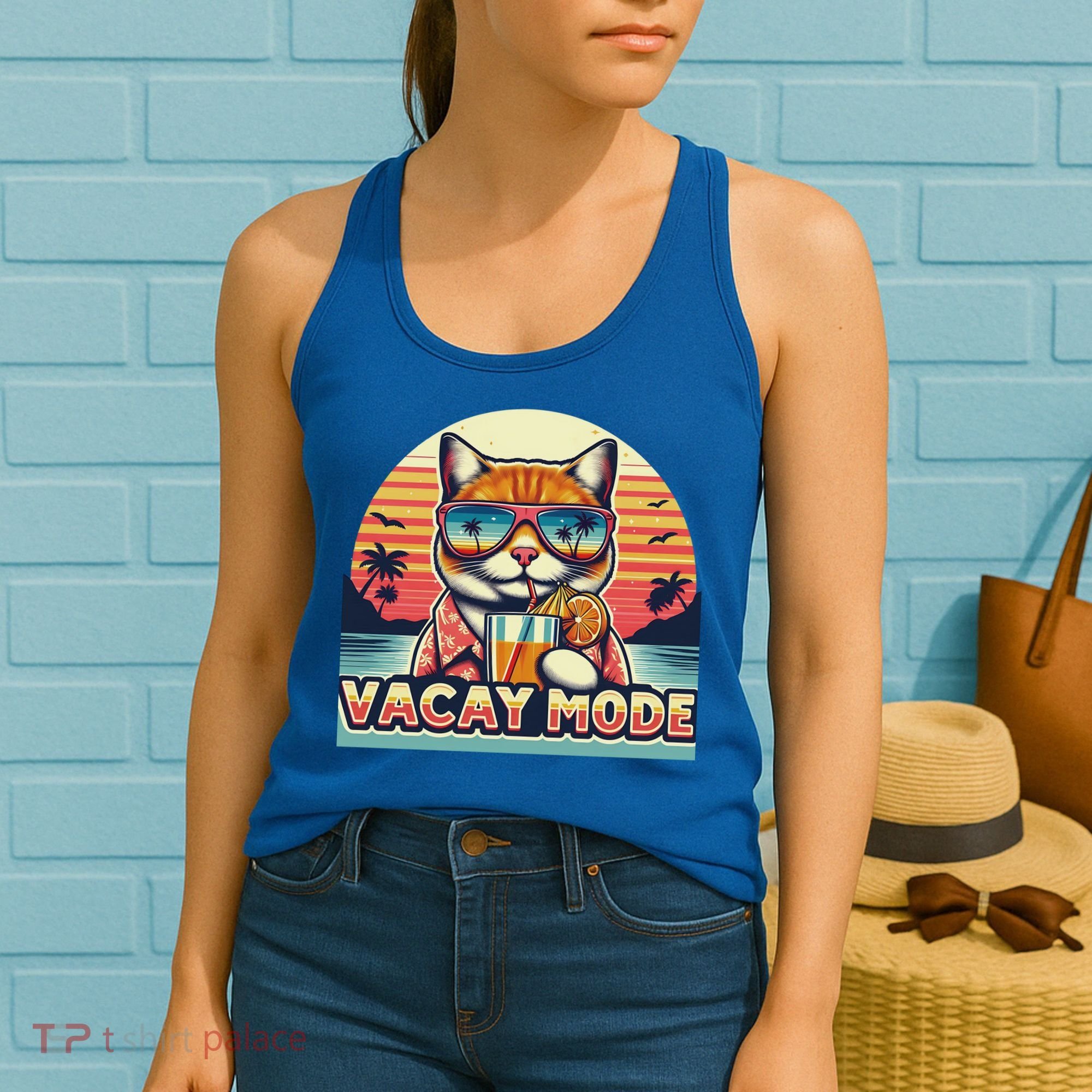 Retro Cat Vacation Summer Family Beach Trip Vacay Mode Ocean Great Gift Women's Tank Top