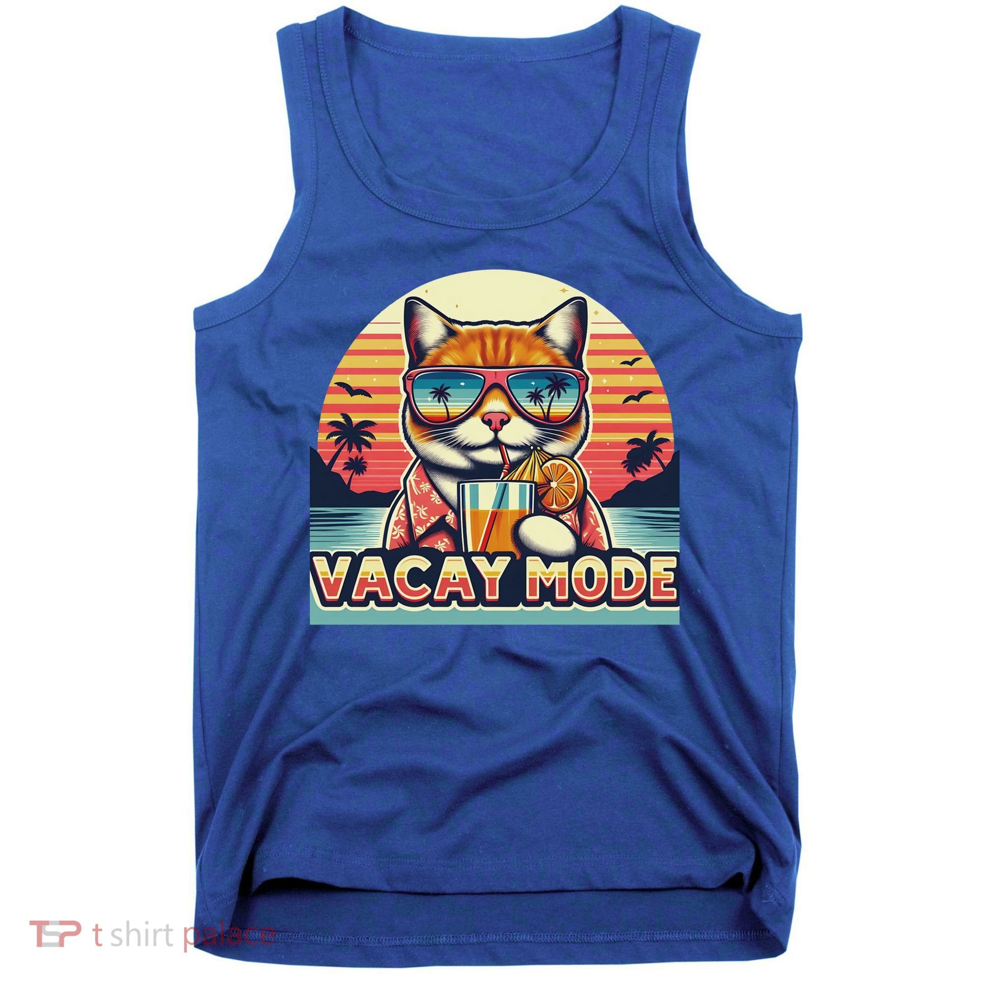 Retro Cat Vacation Summer Family Beach Trip Vacay Mode Ocean Great Gift Tank Top