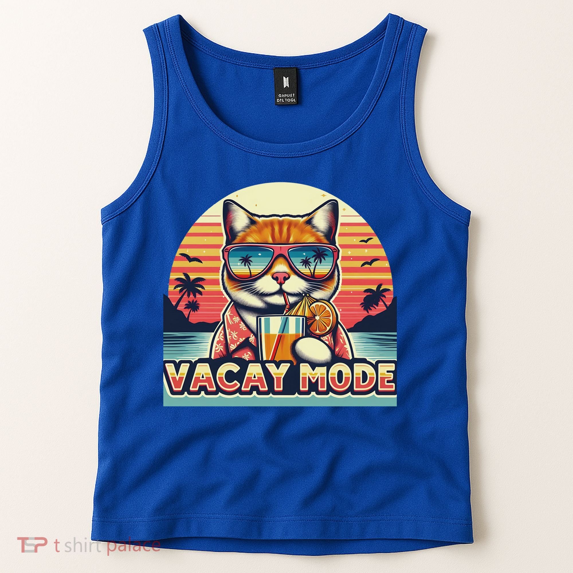 Retro Cat Vacation Summer Family Beach Trip Vacay Mode Ocean Great Gift Tank Top