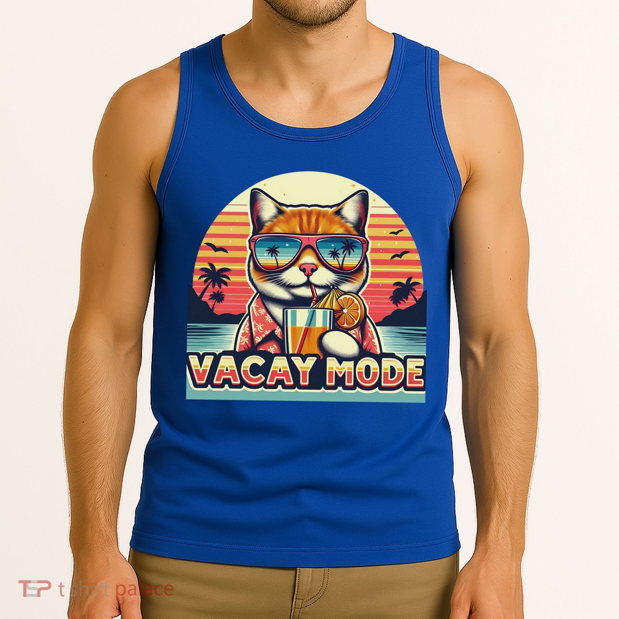 Retro Cat Vacation Summer Family Beach Trip Vacay Mode Ocean Great Gift Tank Top