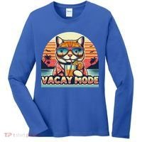 Retro Cat Vacation Summer Family Beach Trip Vacay Mode Ocean Great Gift Women's Long Sleeve Shirt thumb 0