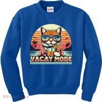 Retro Cat Vacation Summer Family Beach Trip Vacay Mode Ocean Great Gift Kids Sweatshirt thumb 0