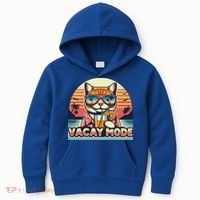 Retro Cat Vacation Summer Family Beach Trip Vacay Mode Ocean Great Gift Kids Hoodie thumb 0