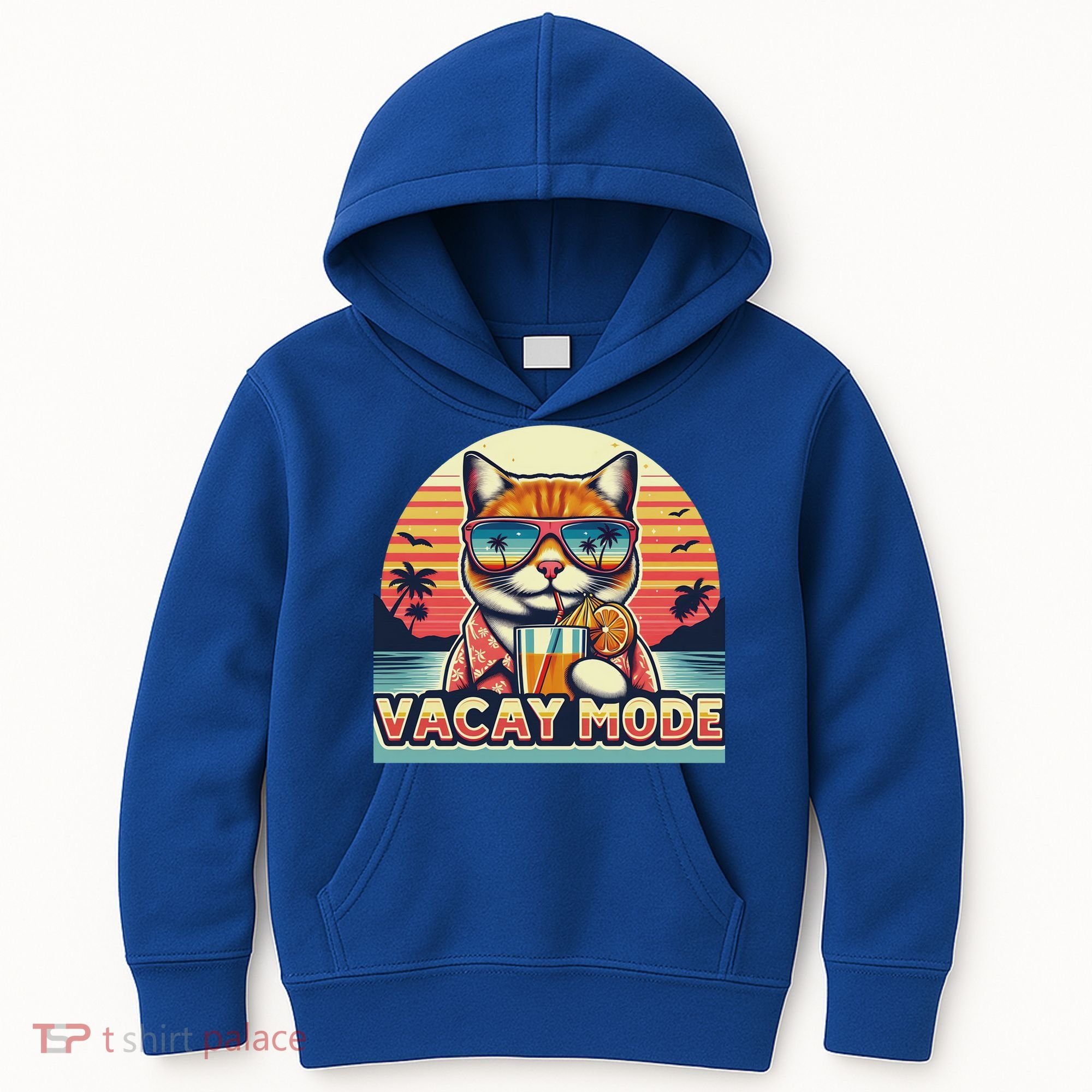 Retro Cat Vacation Summer Family Beach Trip Vacay Mode Ocean Great Gift Kids Hoodie