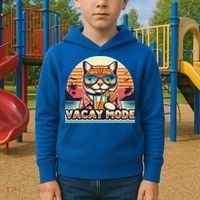 Retro Cat Vacation Summer Family Beach Trip Vacay Mode Ocean Great Gift Kids Hoodie thumb 2