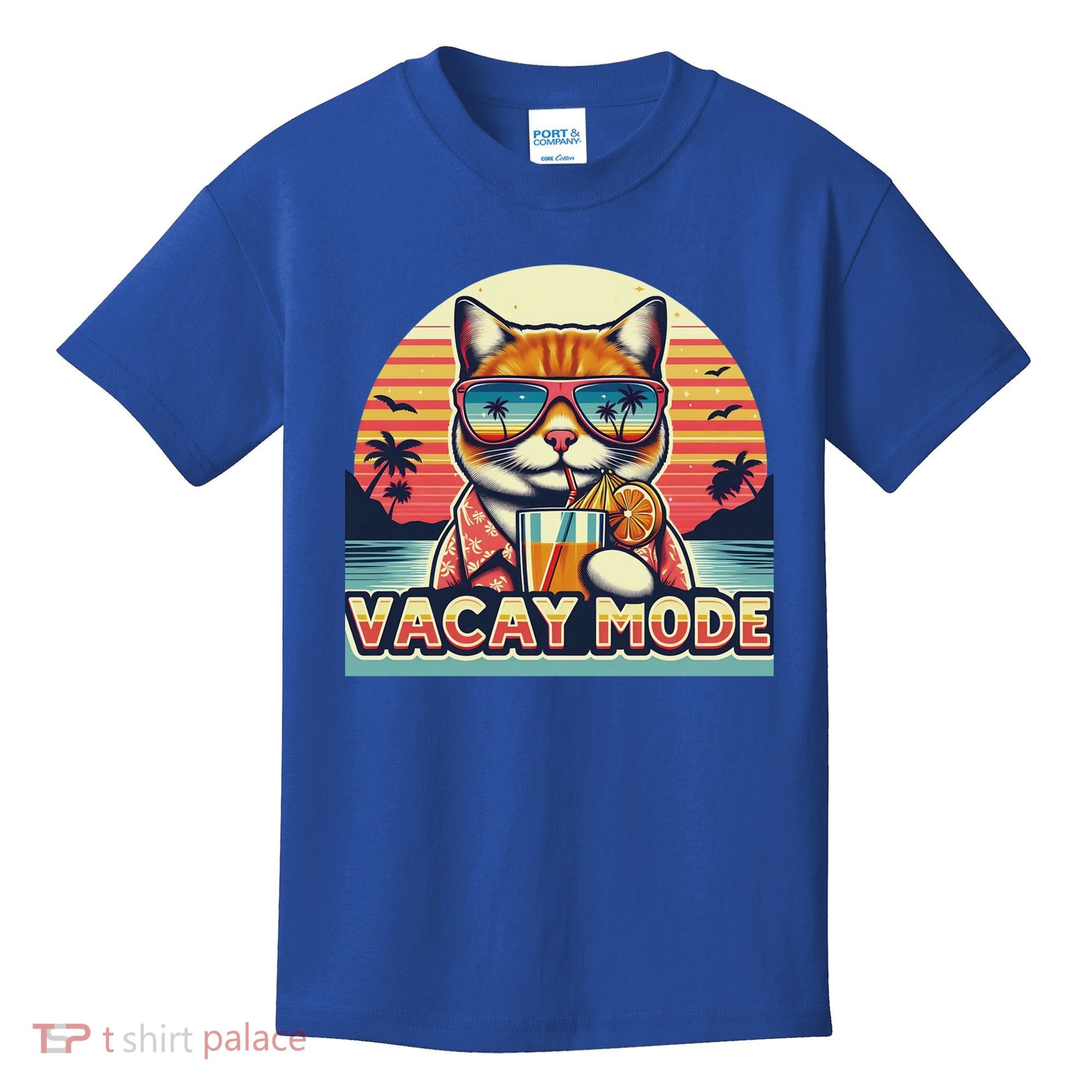 Retro Cat Vacation Summer Family Beach Trip Vacay Mode Ocean Great Gift Kids T-Shirt