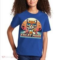 Retro Cat Vacation Summer Family Beach Trip Vacay Mode Ocean Great Gift Kids T-Shirt thumb 2