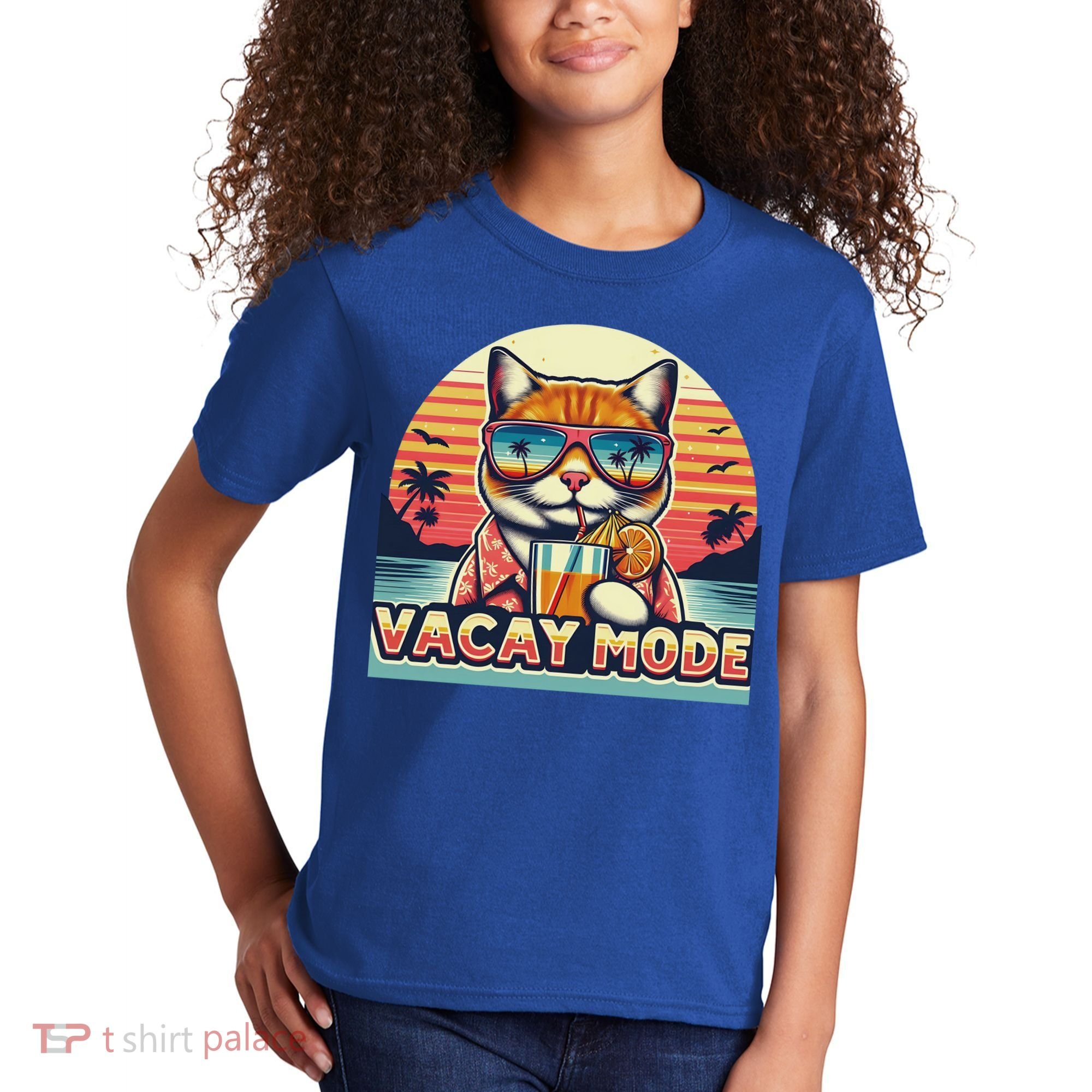 Retro Cat Vacation Summer Family Beach Trip Vacay Mode Ocean Great Gift Kids T-Shirt