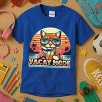 Retro Cat Vacation Summer Family Beach Trip Vacay Mode Ocean Great Gift Kids T-Shirt thumb 3